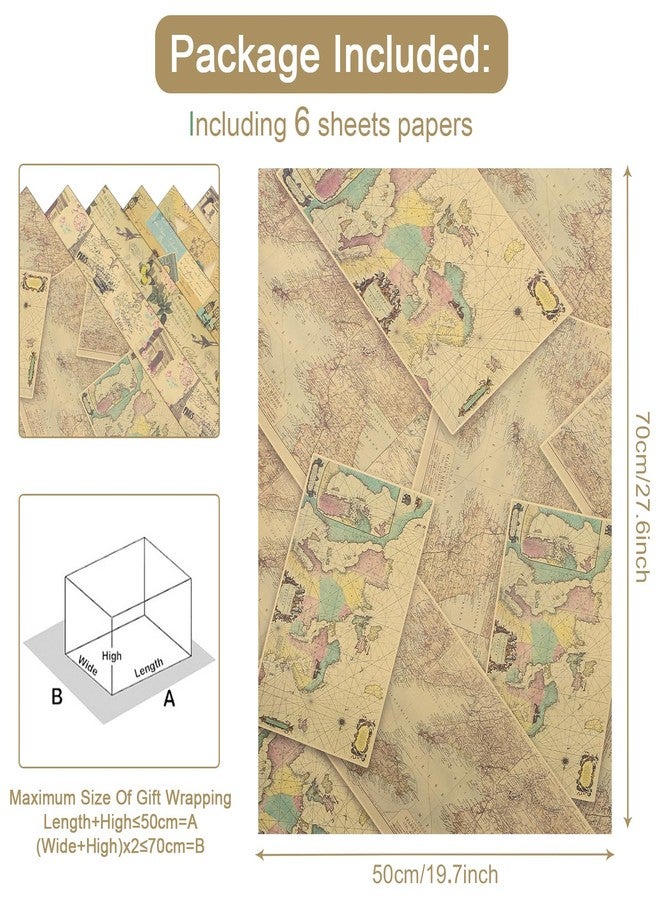 Boerni Vintage Shabby Chic French Paris Eiffel Tower Arc de Triomphe Leaning Tower of Pisa Bicycle Butterfly Rose Maps Kraft Wrapping Paper Folded Flat 6 Sheets: 23sq. ft. ttl-Anniversary Wedding Gift Wrap - Image 2